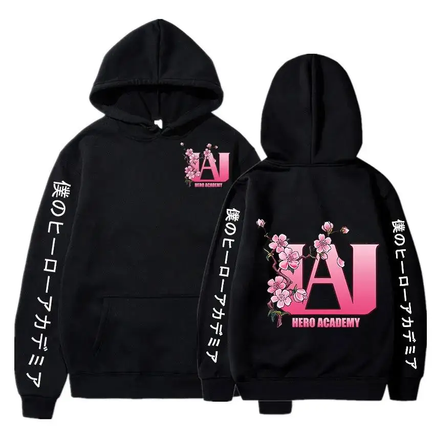 Anime My Hero Academia UA High Cherry Blossom Graphics Logo Printed Hoodies Hooded Sweatshirts Cozy Tops Pullovers