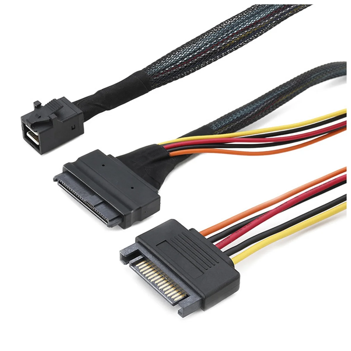 كابل مدمج 12G Mini SAS HD إلى U.2 36P SFF-8643 إلى SAS U.2 SFF-8639 مع مصدر طاقة SATA 15Pin، مناسب لـ U.2 SSD