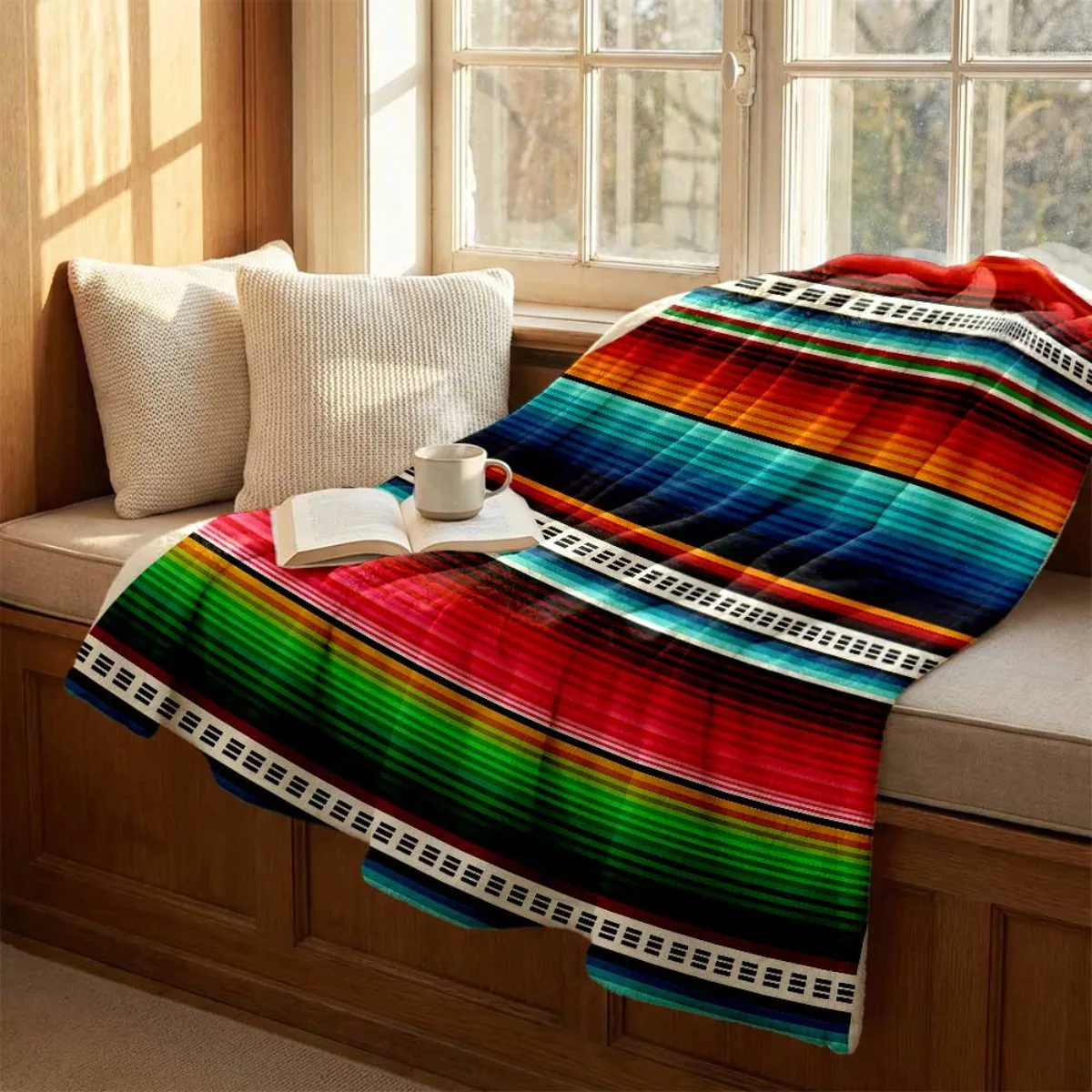 2026 Latest Flannel Blanket Mexican Blanket May 5th Colorful Striped Flannel Cover, Soft and Warm for All Seasons, Suitable for - view 3