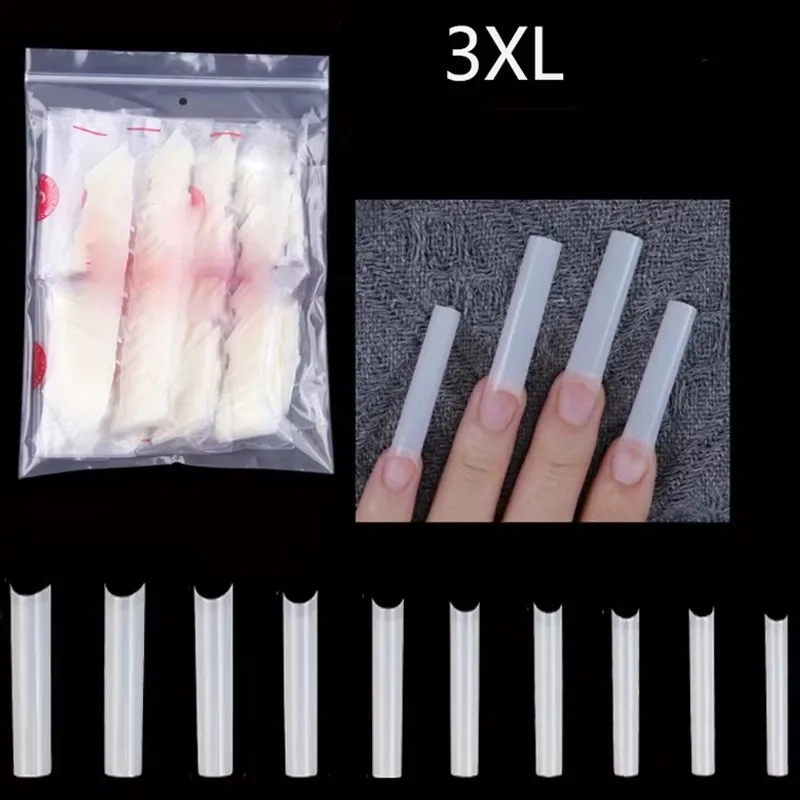 500 Stück C-Kurven-freie Nagelspitzen in den Größen 2XL/3XL, professionelles Set, rechtwinklig zulaufende quadratische transparente Nagelspitzen, halbbedeckende lange künstliche Nagelspitzen – Detail 8