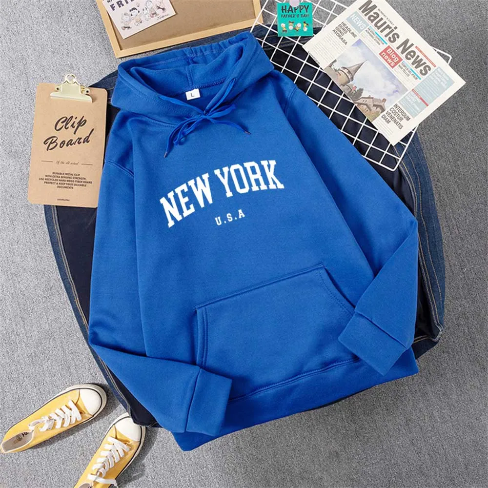 Men Women New York U.S.A City Hoodies Fashion Letter Printed Graphic Sweatshirts Loose Casual Harajuku Hooded Pullover Sportwear