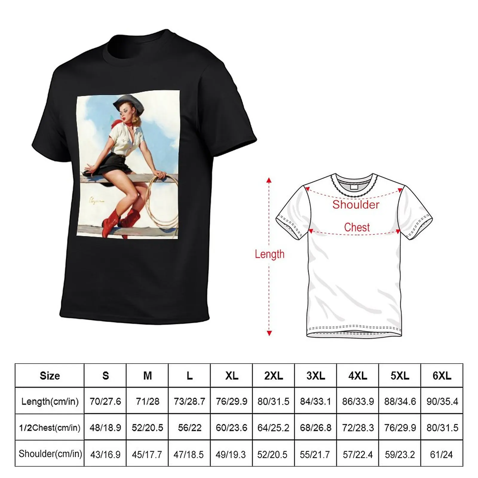 New Cowgirl on Fence Vintage Pin Up T-Shirt summer clothes summer top Aesthetic clothing men graphic t shirts