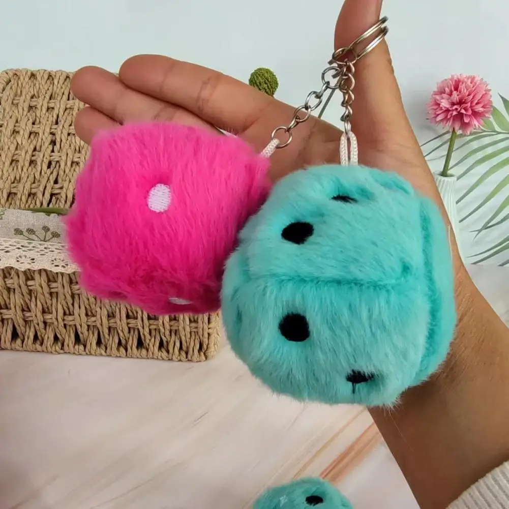 Dice Plush Toy with Key Ring Fluffy Colorful Dot Dice Plushies Ornament Stuffed Dice Pendant Handbag Decor Creative Gift