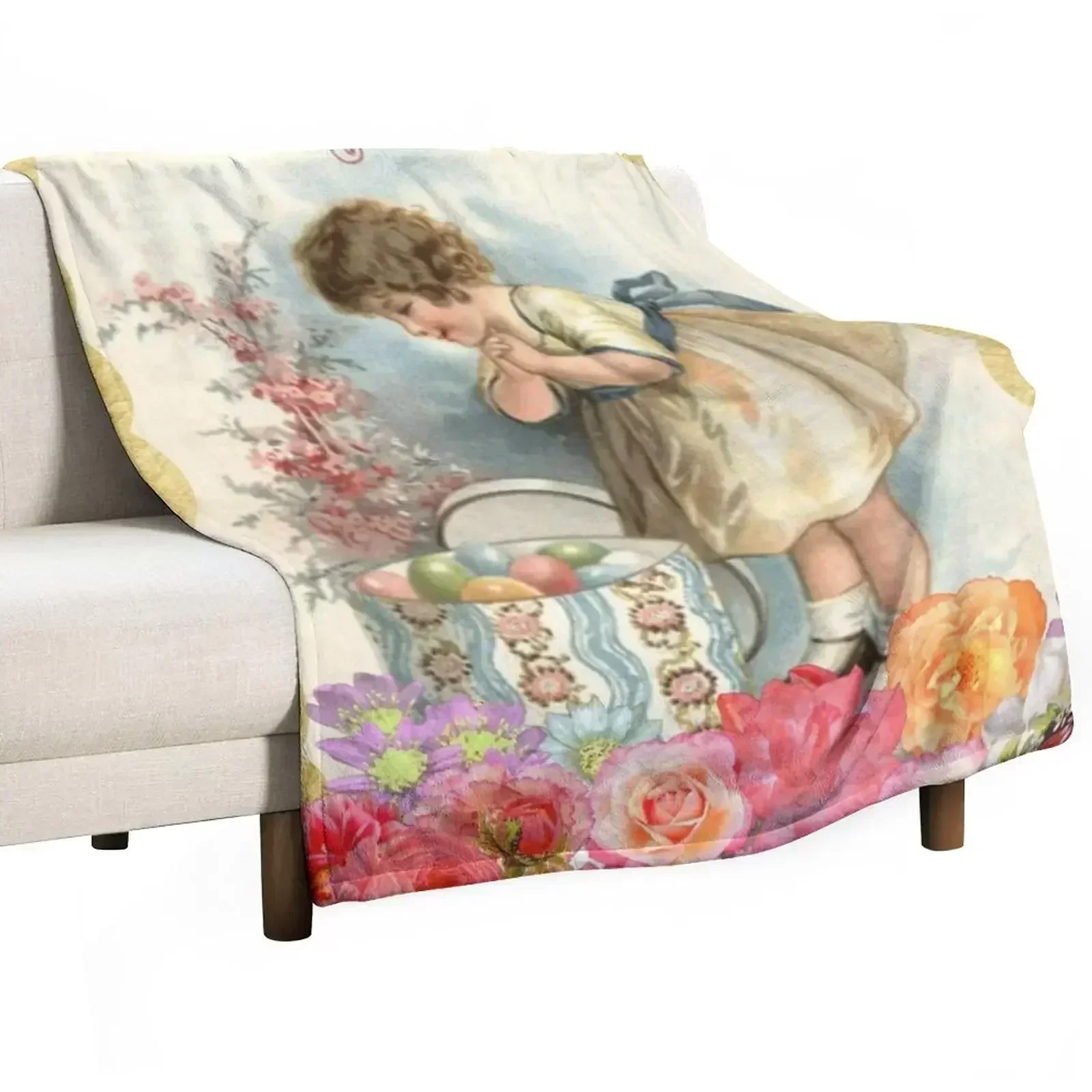 Vintage Easter Egg And Pink Spring Floral -Easter Greetings Throw Blanket Blankets For Sofas Loose Soft Blankets