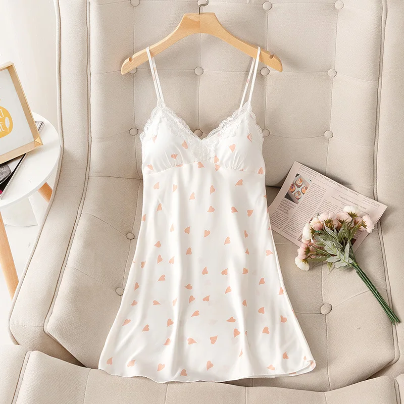 Yong Lady Sleepwear Sleepdress Sexy Print Lace Straps Spaghetti Strap Nightdress Casual V Neck Homewear Adjustable Straps Nighty
