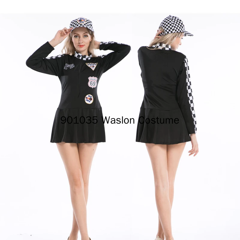 S-XXL Miss Super Car Racer Racing Sport Driver Grid Girl Fancy Costume Dress With Hat