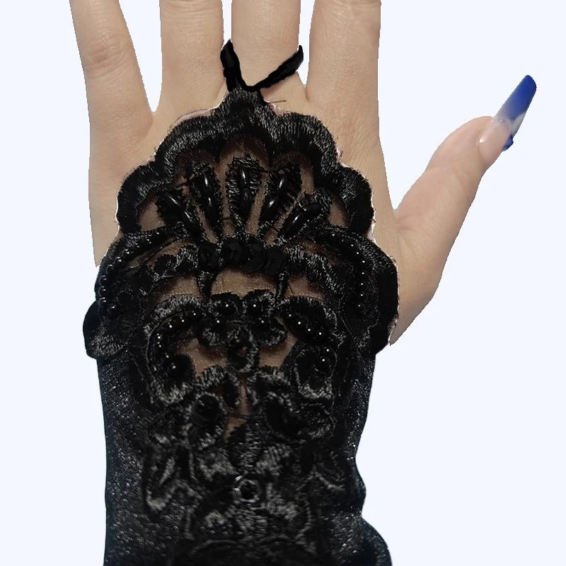 48 سنتيمتر طويلة الساتان مثير الدانتيل والتطريز هوك قفازات الاصبع الرجعية حزب النساء آداب محرك تأثيري عشاء الرقص القفازات #6