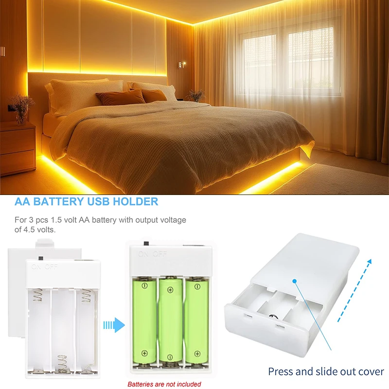 5V COB LED Light Strip 3AA Battery Powered Flexible Ribbon Diode 8MM High Density Linear Lighting Adhesive Tape Cabinet Lighting