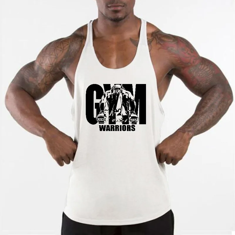 Men's Running Vests Y-Back Cotton Gym Warriors Tank Tops Bodybuilding Sleeveless Shirts Muscle Workout Fitness Stringer Singlets