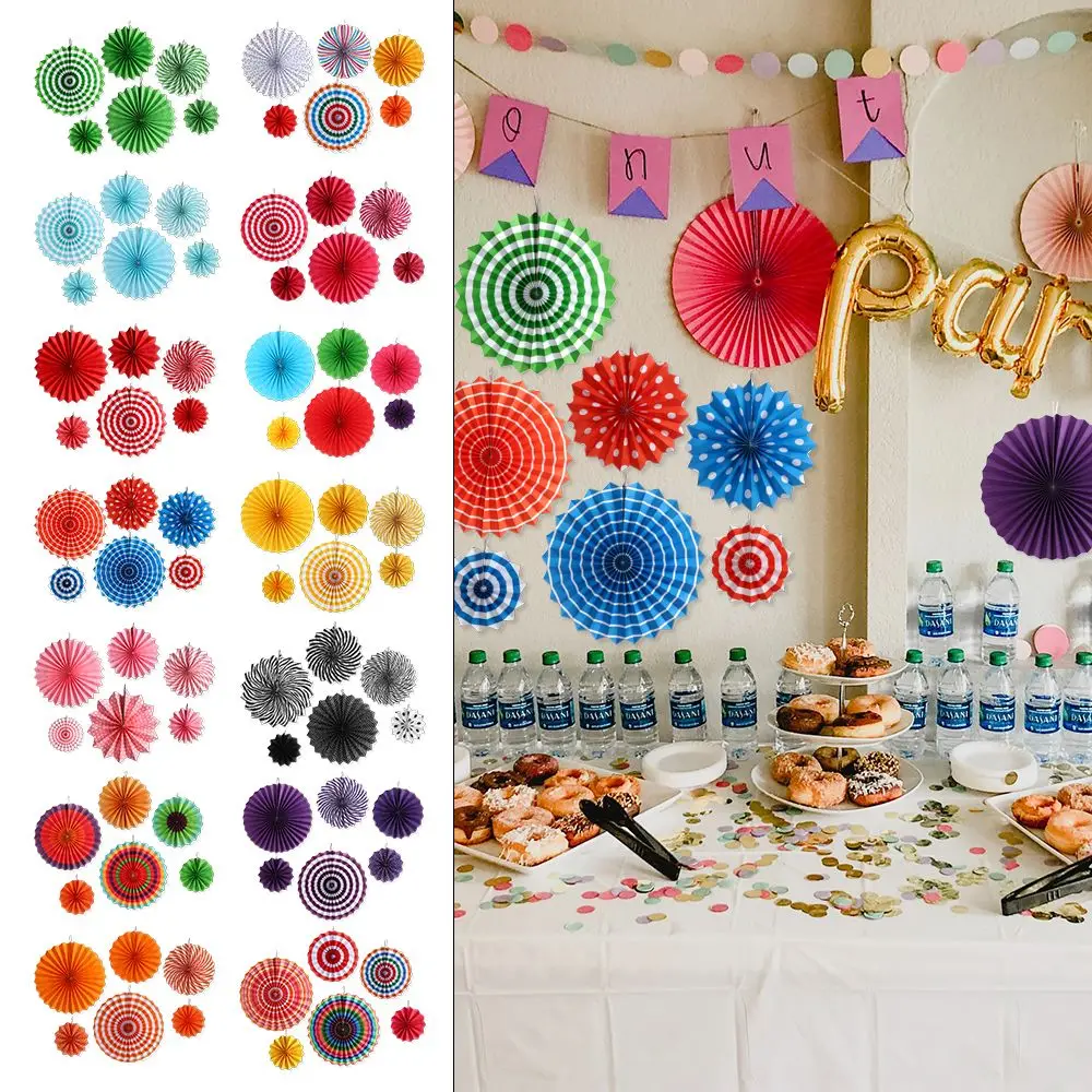 6Pcs/Set All-In-One Birthday Festival Decor Wedding Party Hanging Crafts DIY Handmades Tissue Pompoms Paper Fans