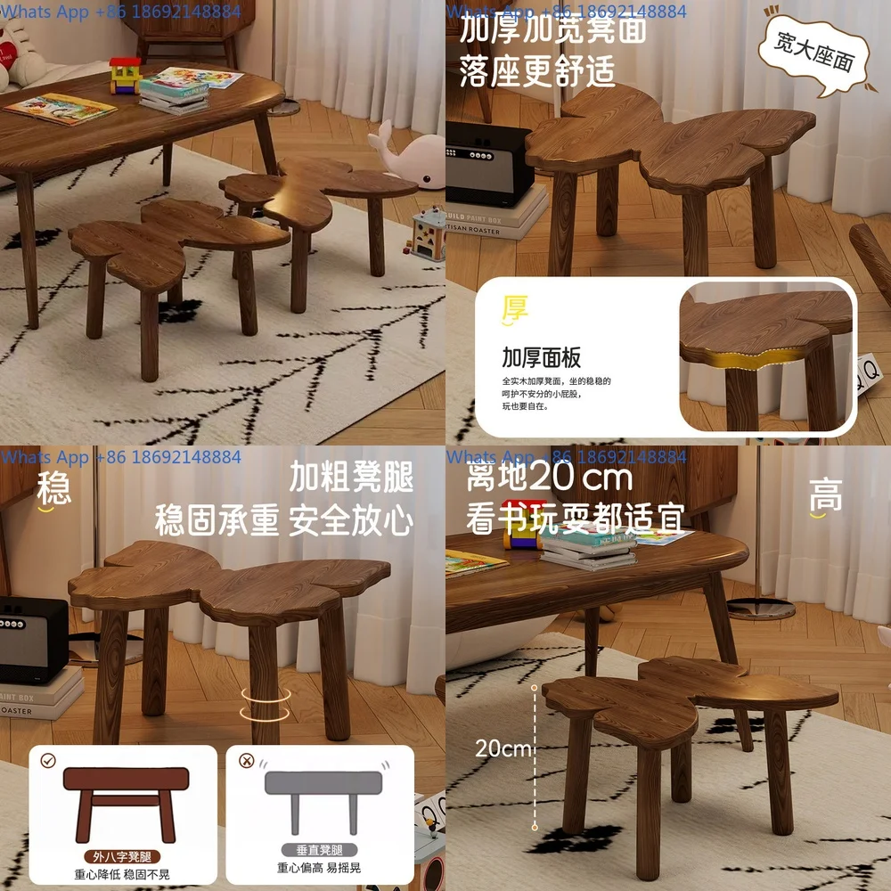 

Creative Wooden Stool Compact Butterfly Design Durable Living Room Side Bench