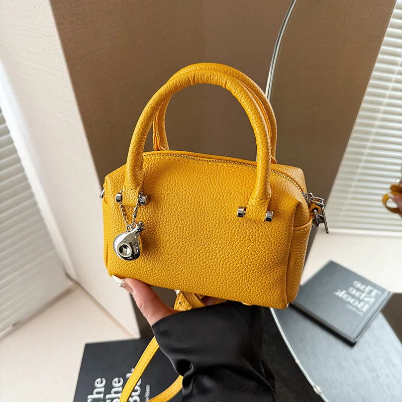 

Premium Sense Niche Handbag Women's 2025 Summer New Lychee Pattern Simple Boston Bag Casual Messenger Bag