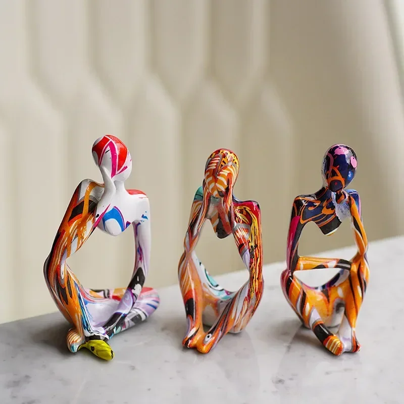 Colorful Mini Thinker Sculpture Entrance Living Room Bedroom Desktop Dining Table Modern Home Crafts Ornament Decoration