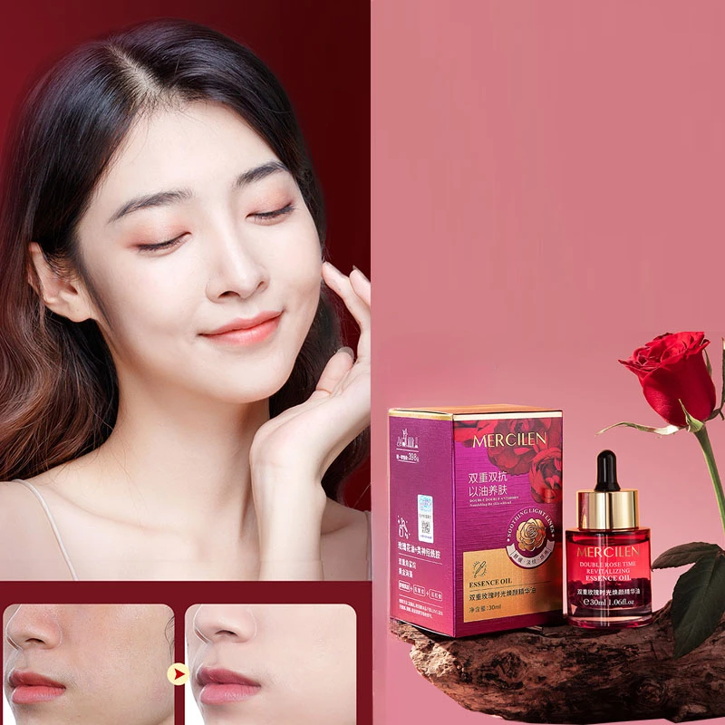 Double rose light radiance essence oil firming anti wrinkle  fades fine lines Brighten skin tone moisturizing facial essence