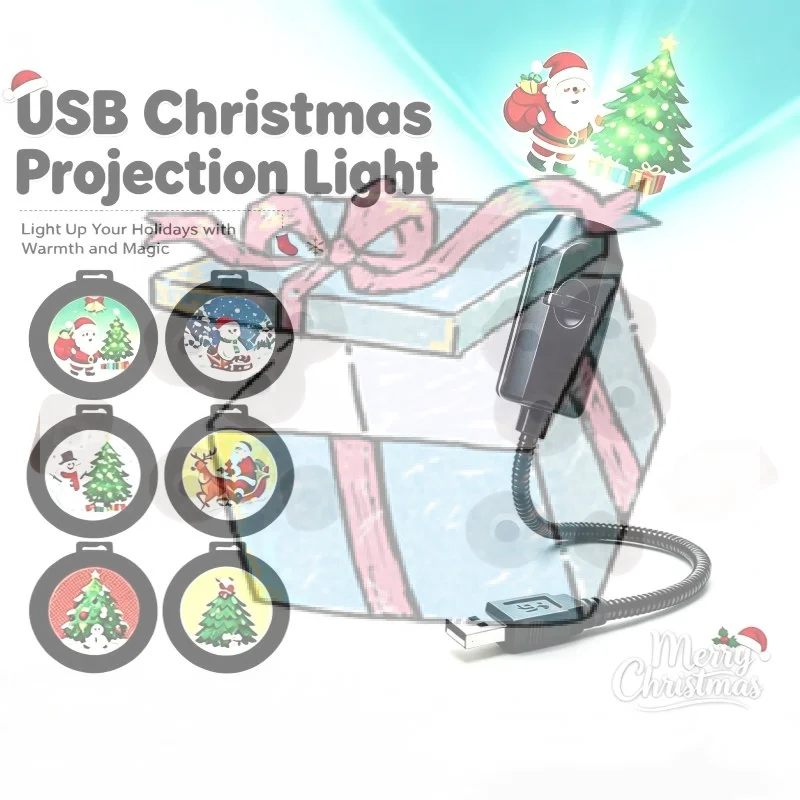 【CCA】USB Christmas 360-degree Projector Night Light Suitable For Children's Bedrooms Birthday Gifts And Home Décor