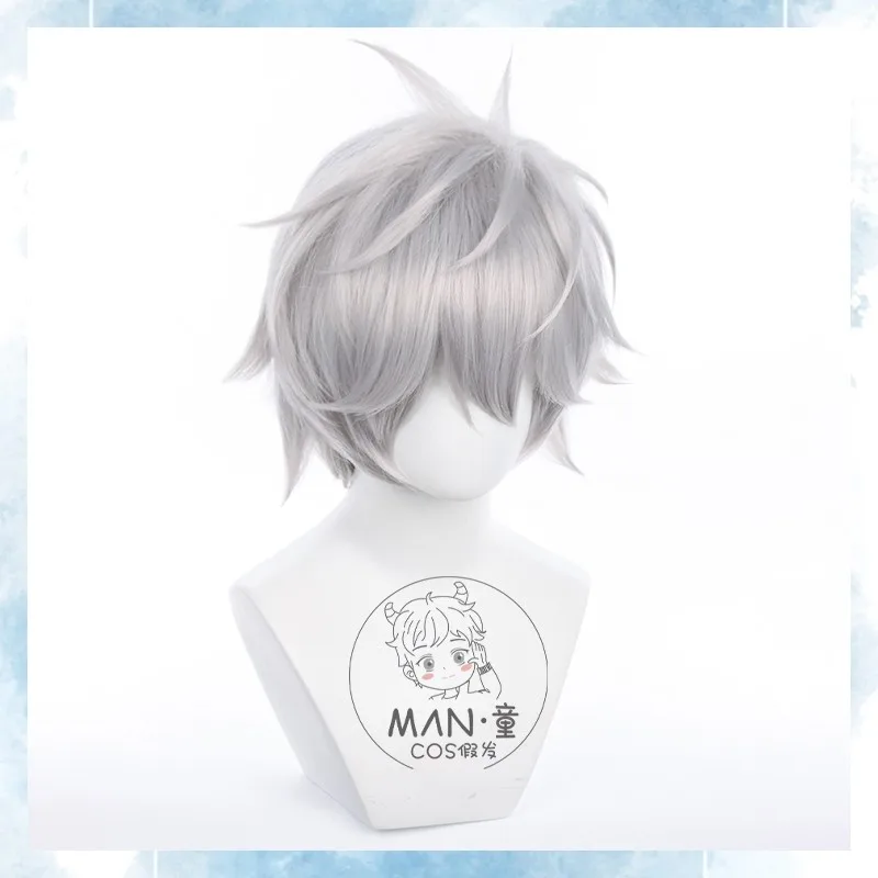 Kaworu Nagisa คอสเพลย์วิกผม EVA 30ซม.สีเทาเงินสั้น Fluffy วิกผมอะนิเมะสังเคราะห์ทนความร้อน Wigs ปาร์ตี้ฮาโลวีนบทบาท