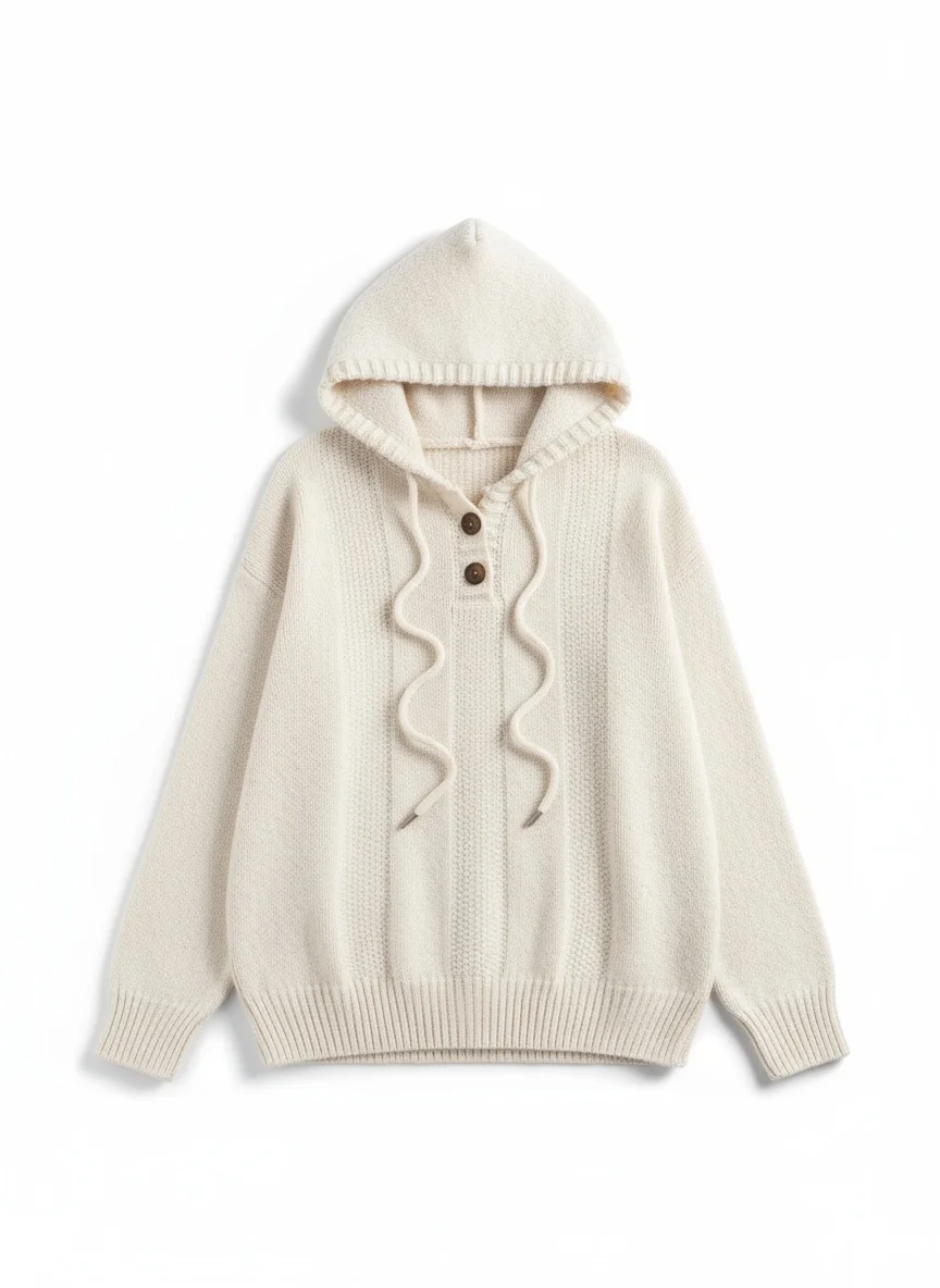 

Женский повседневный пуловер с длинными рукавами - модная осенне-зимняя вязаная толстовка с капюшоном на шнурке, однотонный цвет