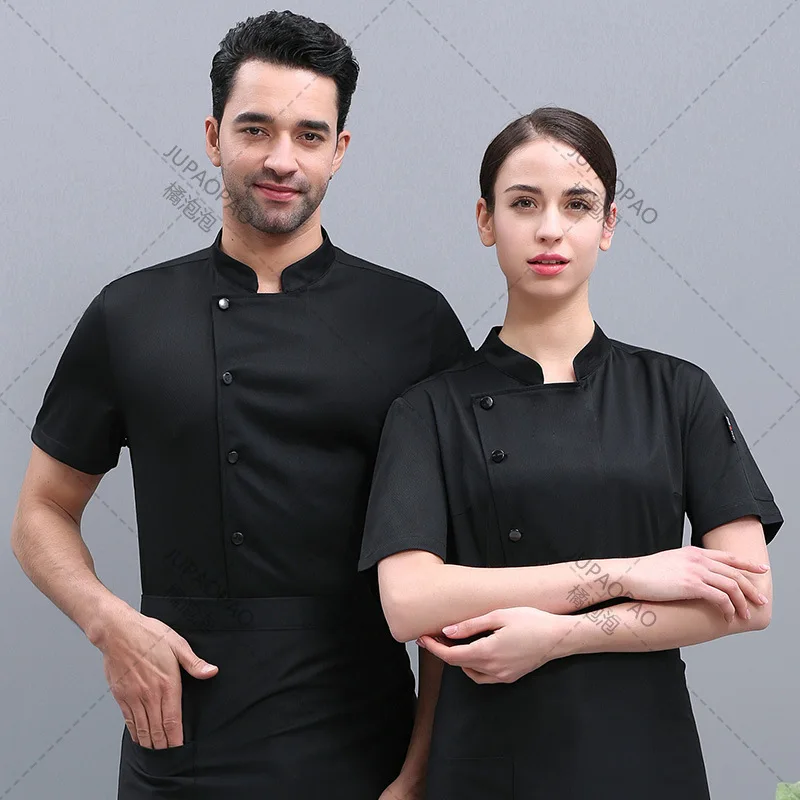 Western Restaurant Men's Solid Color Kitchen Jacket Summer Hotel Female Cook Uniform 360°Breathable Black And White Chef Outfit