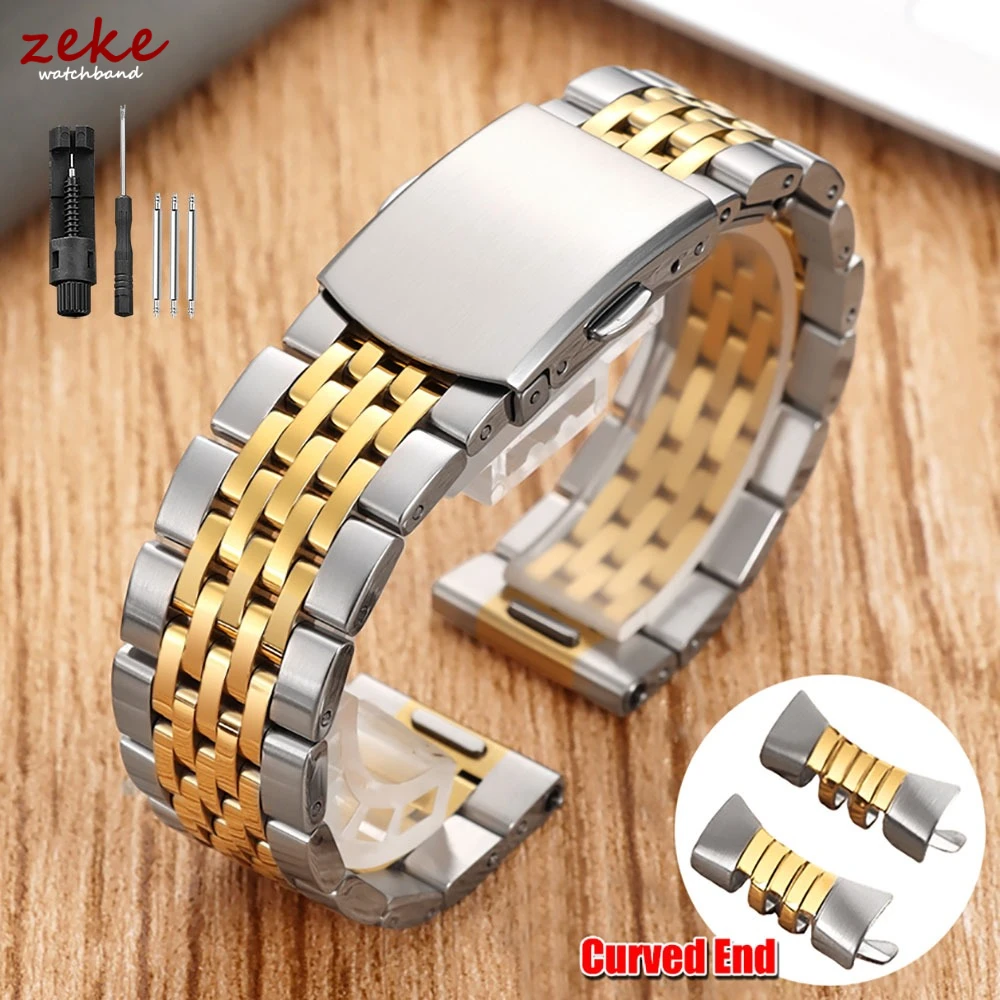 Solid Stainless Steel Watch Bracelet Jubilee - Zilver Goud Massief RVS Armband Gebogen