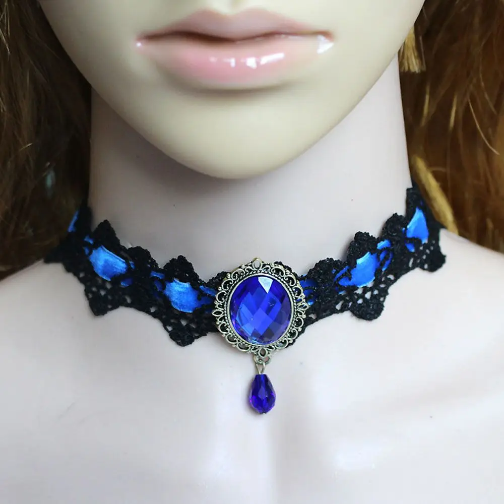 Punk Gothic Lace Crystal Chokers Victorian Clavicle Chain Jewelry Necklaces Fashion Accessories