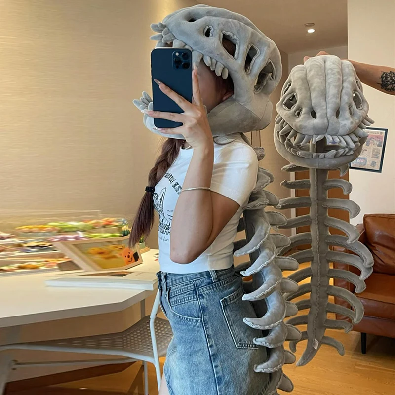 3D Dinosaur Skeleton Hat Funny Soft Dinosaur Skeleton Cos Props Novelty Unique Dinosaur Skeleton Costume Set Cosplay Costume