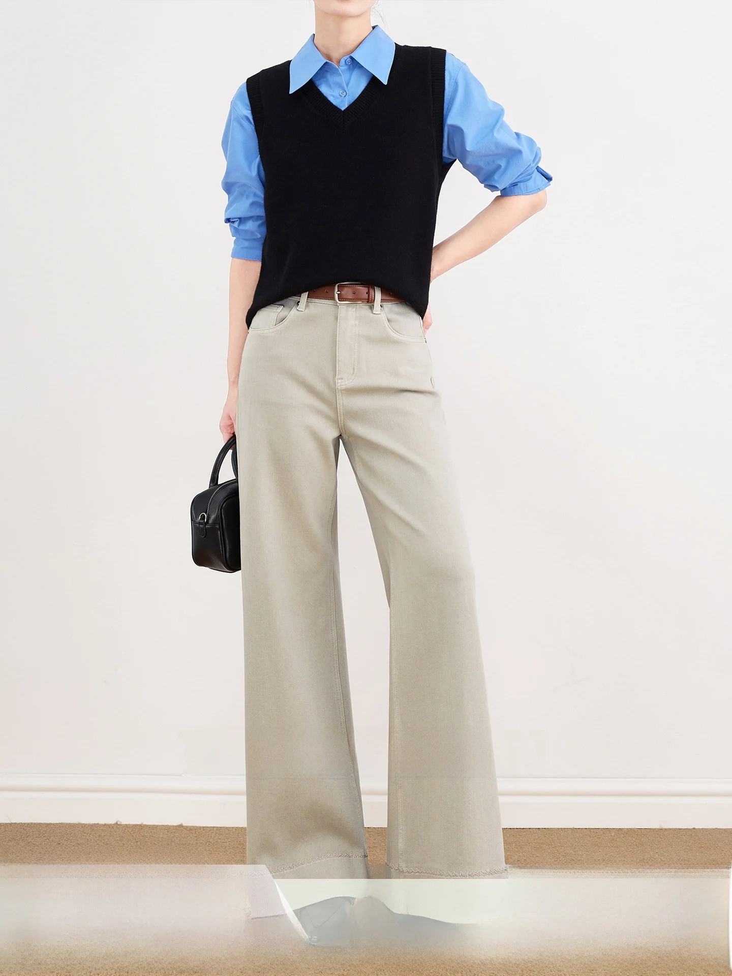 

Джинсы-клеш Lassen из шифона с высокой талией, из смесового хлопка, эластичные, повседневные, на все четыре сезона, женские