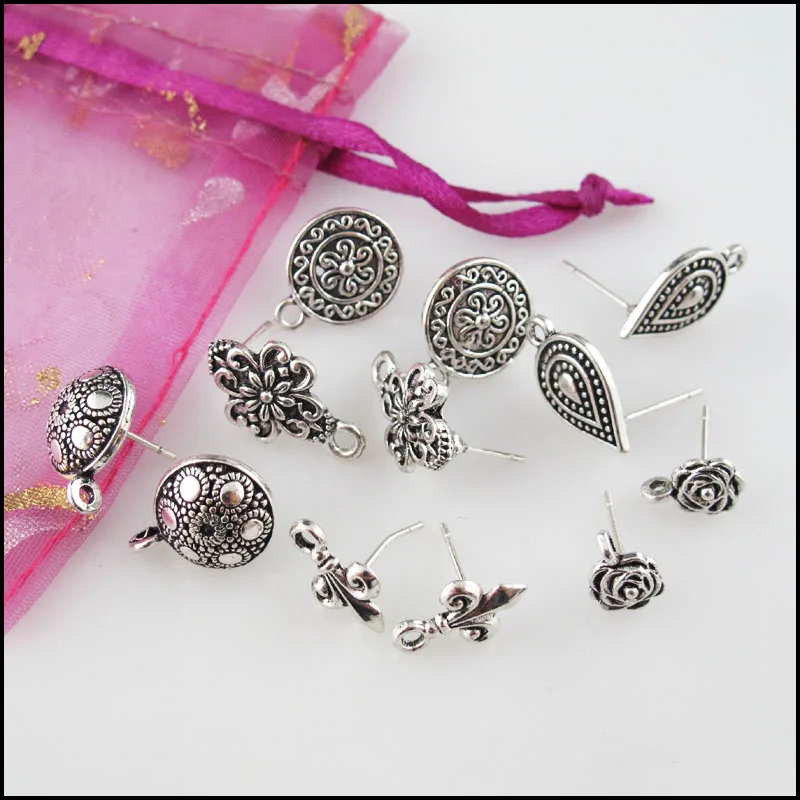 Fashion New Round Findings Flower Wire Earrings Hooks Connectors Tibetan Silver Plated