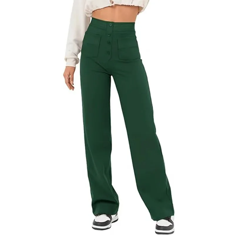 

2025Popular European and American Fashion New Style Women's Casual Straight Pants High Waist Buttons Elasticity With multiple po