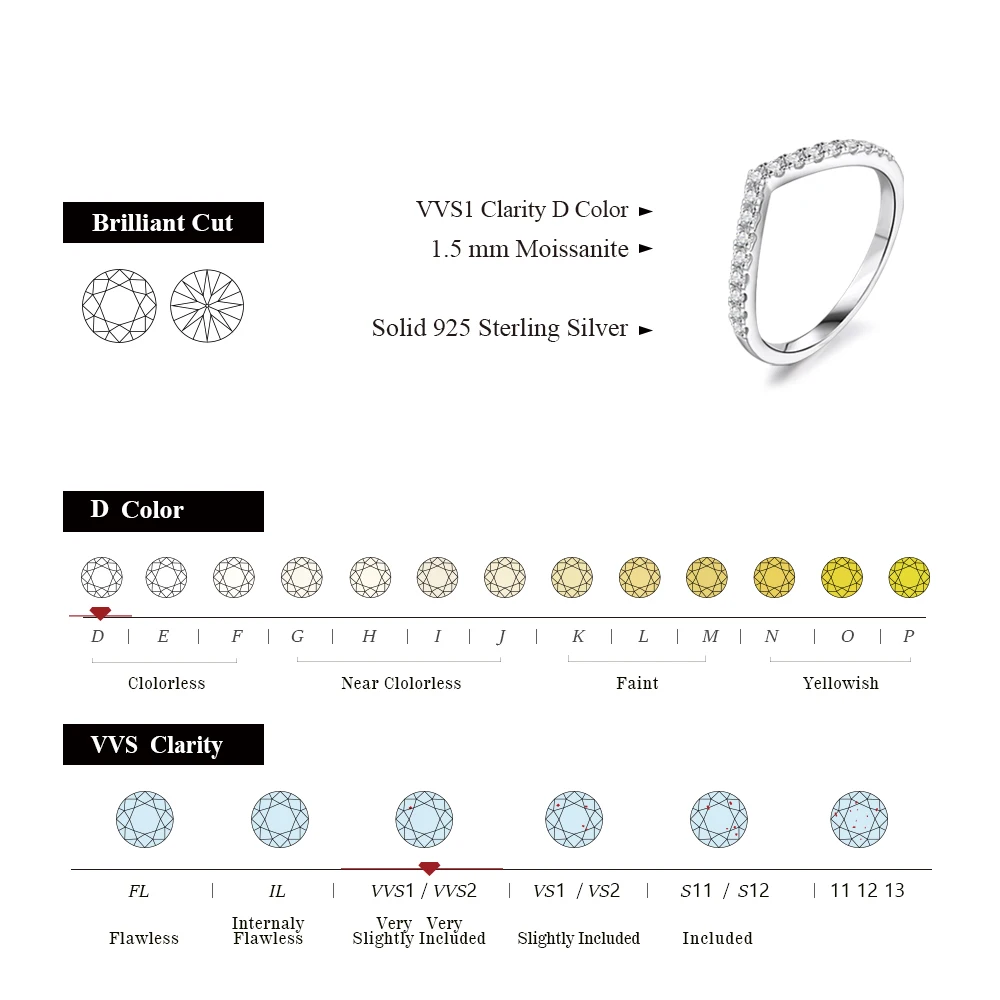 ATTAGEMS Moissanite Diamond Rings Jewelry Women Engagement Ring 925 Sterling Silver Jewelry Wedding Moissanite Band Ring