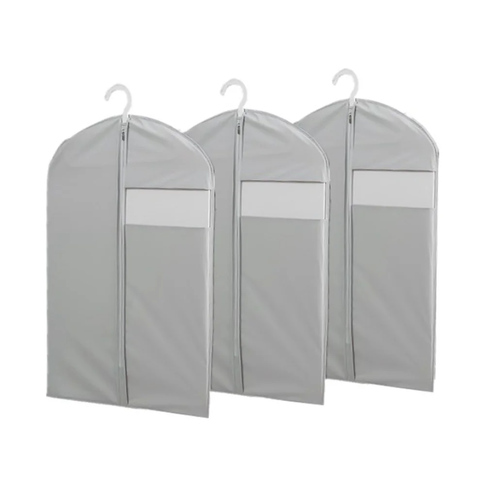

Peva Clothes Cover Dust Protector Light Grey Zippered Garment Storage Bag Transparent Window Breathable Clothes Cover for Travel
