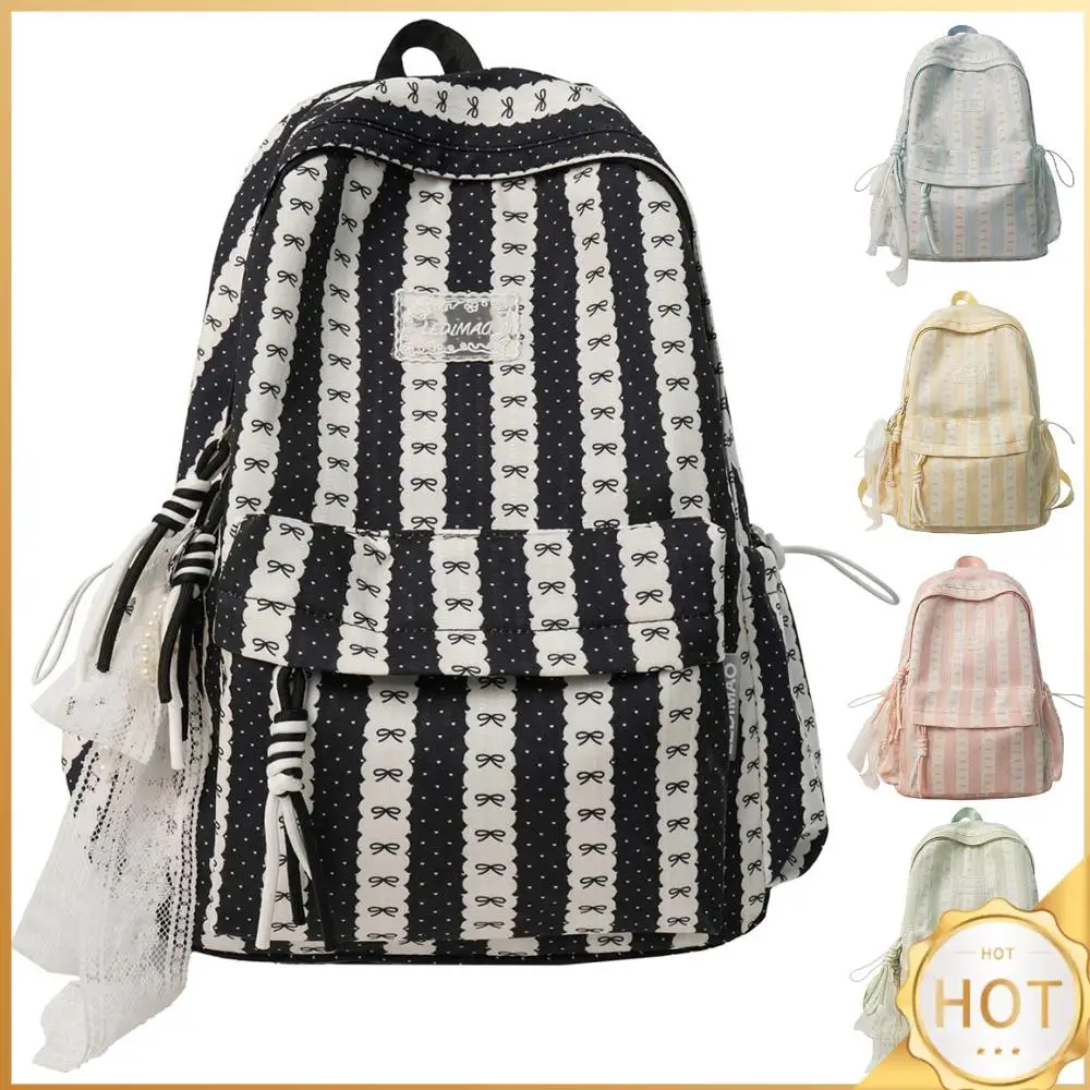 nylon-bow-printed-lightweight-travel-bag-multi-pocket-aesthetic-daypack-bow-rucksack-with-computer-compartment-for-women-girls