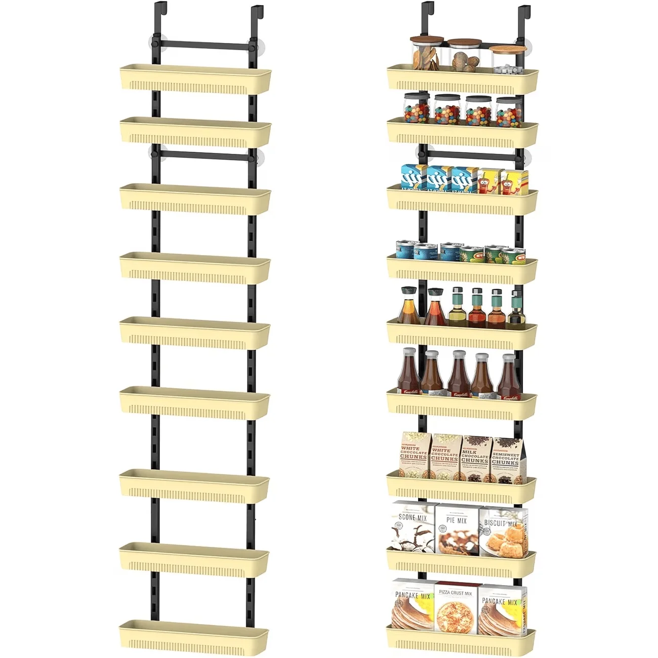 

8/9-Tier Over The Door Organizer Hanging with Adjustable Baskets, Pantry Organization And Storage, Plastic 90 Lbs Weight Capacity Closet Door Storage Rack Organizer for Home, Pantry, Bathroom, Laundry Room, Bedroom (Beige)