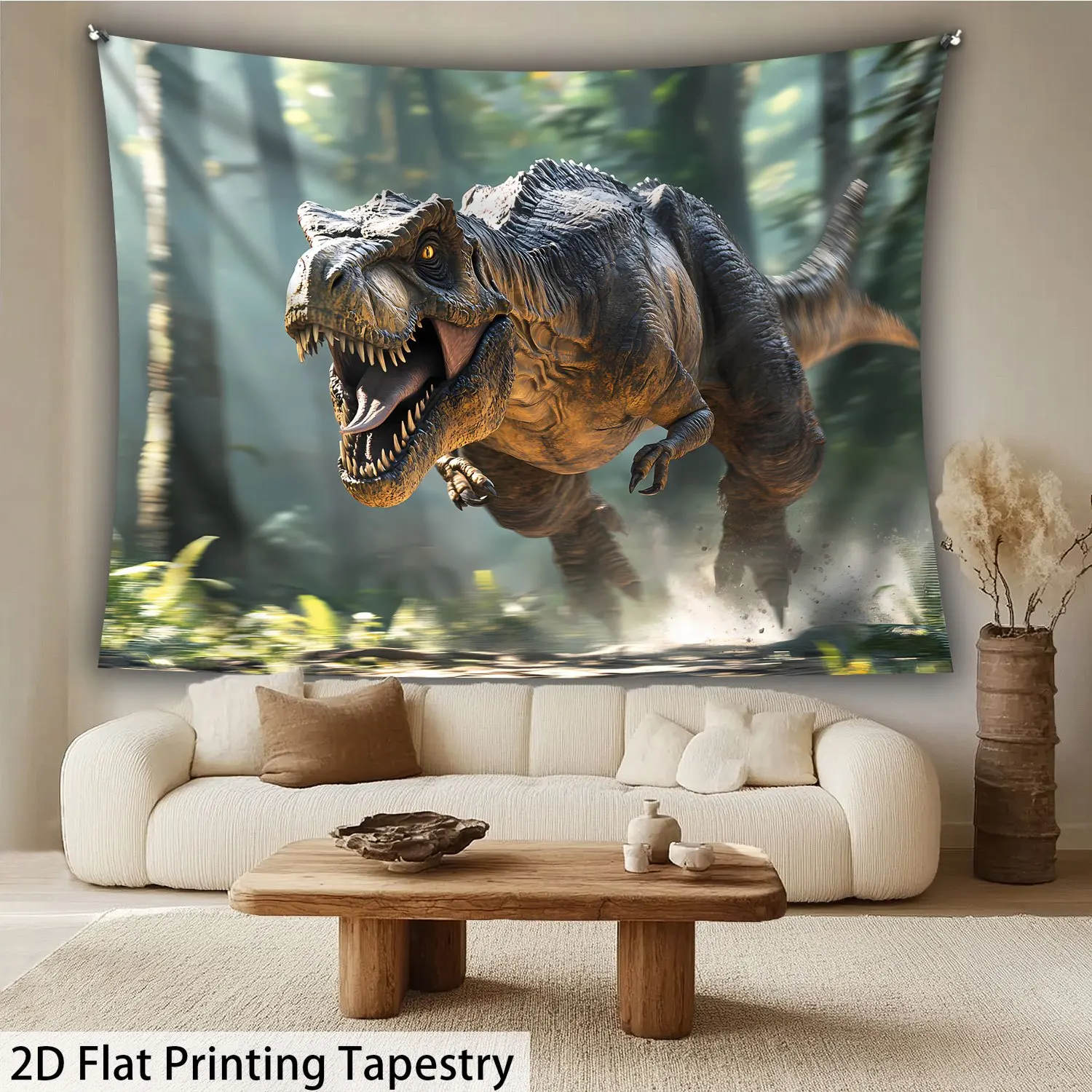 Tyrannosaurus charging Digital printing polyester wall tapestry suitable for use in living rooms bedrooms offices bars and party