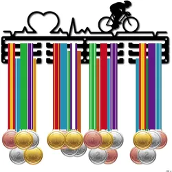 1pc Cycling Medal Holder Hanger Stand Frame with 12 Hooks 3 Rows Hanging Over 60 Medals Wall Mounted Shelf 15.7 x 6Inch