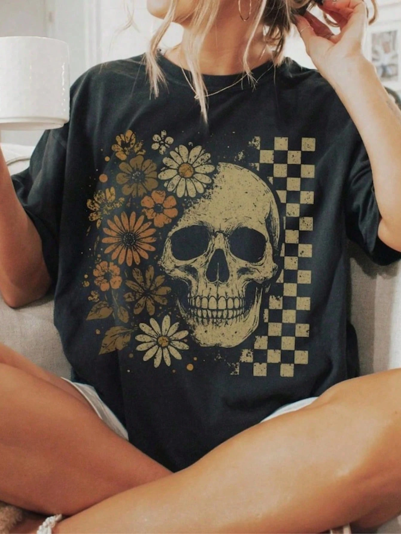 Boho Skull Graphic Tee, Vintage Grunge Tee, Retro Boho Summerween Shirts