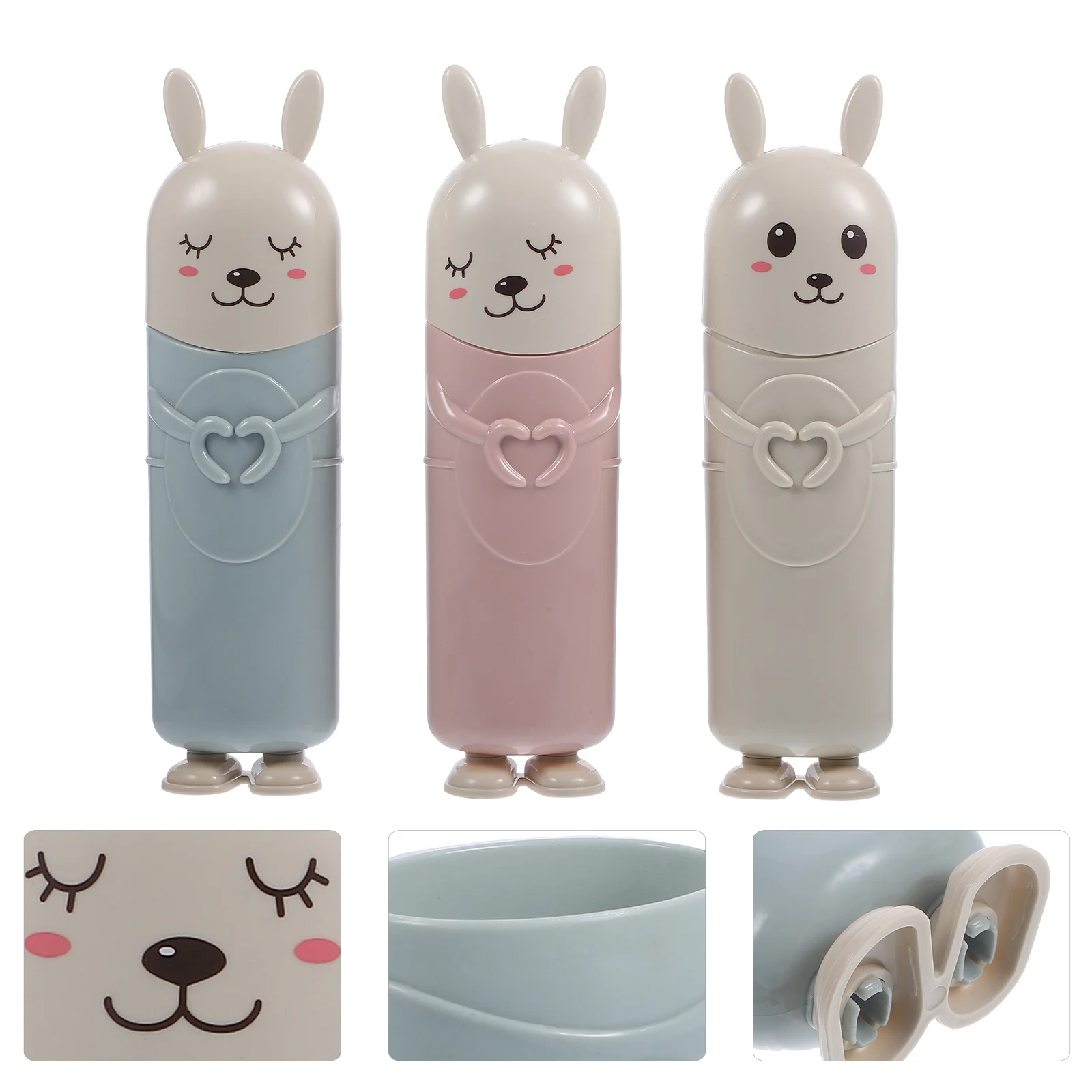 แก้วใส่แปรงสีฟันลายการ์ตูนสัตว์ 3 ชิ้น ฝาปิดพลาสติกทนทาน พกพาสะดวก สำหรับใส่แปรงสีฟันและน้ำยาบ้วนปาก อุปกรณ์ดูแลสุขภาพส่วนบุคคล