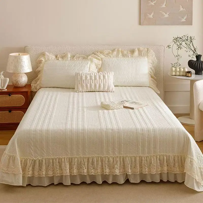 

Белая юбка из чистого хлопка с кружевом, однотонное стеганое покрывало, односпальное двуспальное покрывало, постельное белье размера Twin Queen King Size