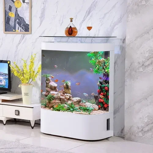 

Home Living Room Medium and Large Fish Tank Lazy Floor Change Water Ecological Fish Tank Aquarium Glass Cylinder