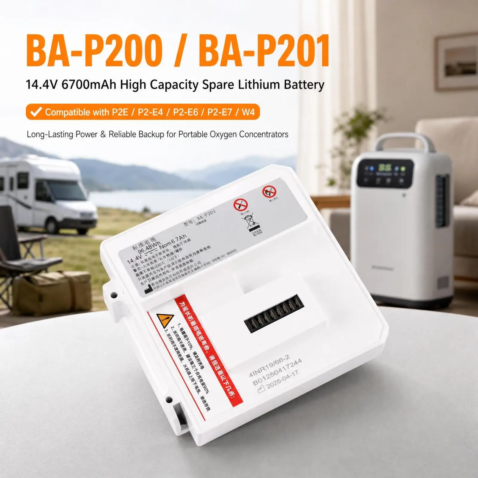 BA-P200 BA-P201 Spare Lithium Battery 14.4V 6700mAh Compatible with P2E P2-E4 P2-E6 P2-E7 W4 Portable Oxygen Concentrator