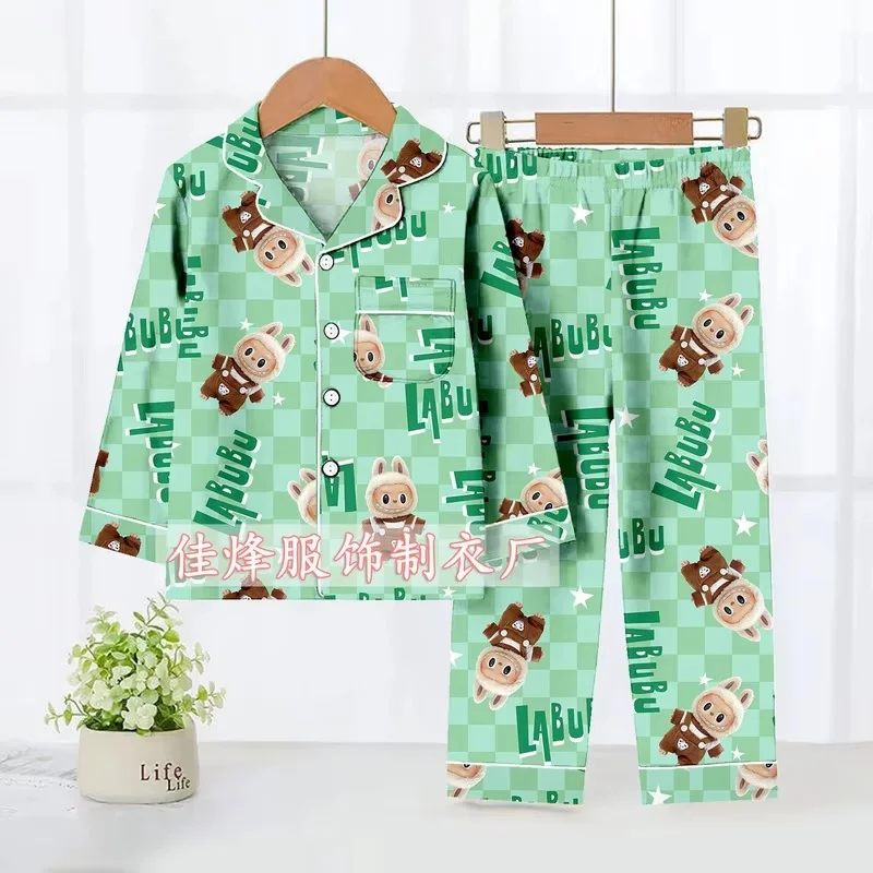 Ensemble de pyjama de dessin animé Labubu pour enfants, vêtements de nuit mignons, vêtements de maison décontractés, vêtements doux et respirants, cadeaux pour enfants, automne, chaud