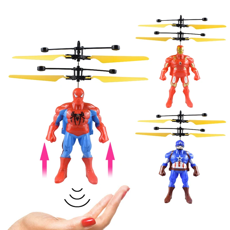 

Spider Man Mini Drone Hand Induction Flying Ball Toy LED Light Show Iron Man Captain Induction Flying Toy Boys Birthday Gifts