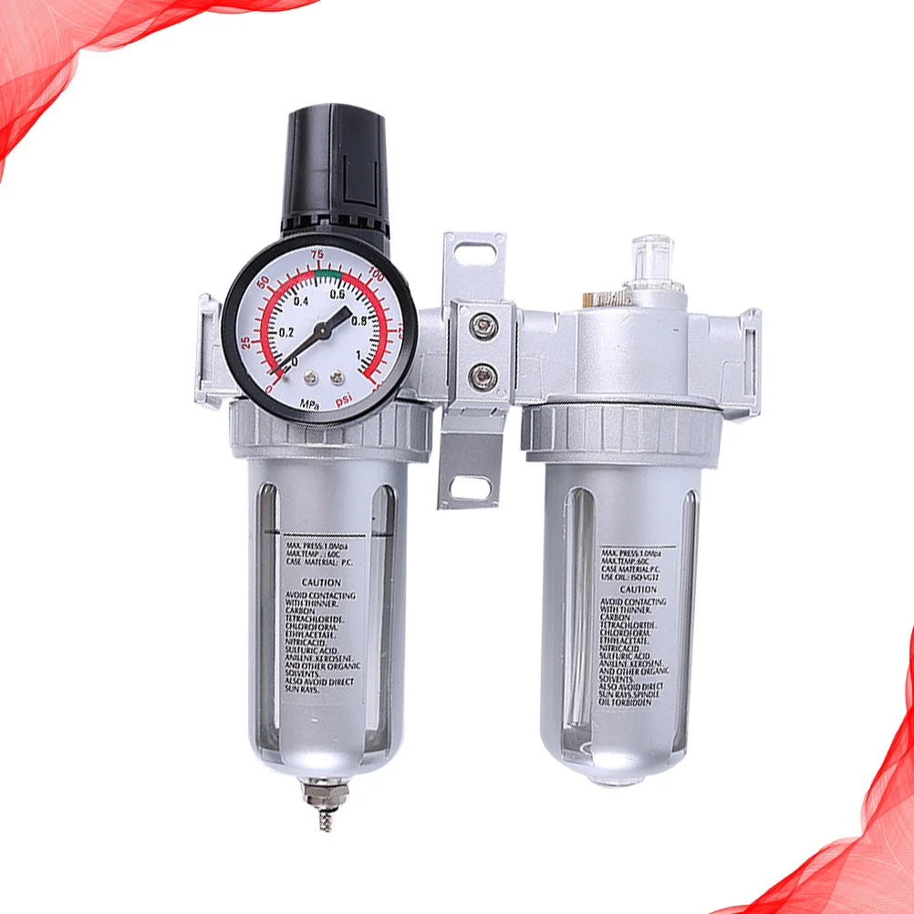 Water Oil Regulator Lubricator Air Filter Automatic Drain Compressor Oiler Silver Trap