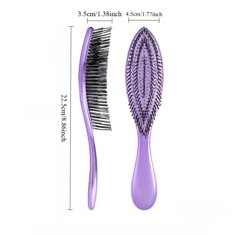 1Pc Scalp Cleaning Fluffy Comb - Golden And Rose Golden And Silvery Electroplated Hair Comb, Ergonomic Handle Suitable For Wet/