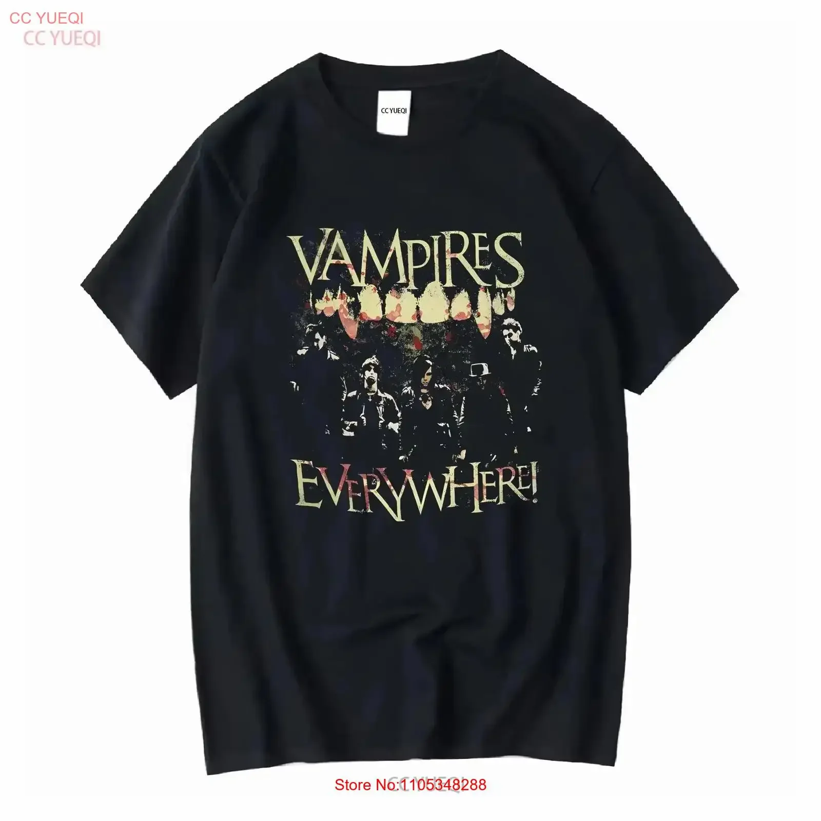 Men's Vampires Everywhere Fangs T shirt Small Black vintage Washed Top For Everyday Wear Slightly streetwear designer clothes