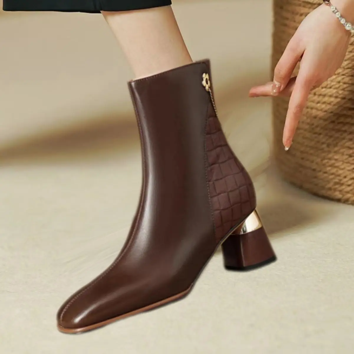 

Women Mid-Calf Boots Butterfly-Knot Tassel Ethnic Thick Heels Booties Zipper Comfortable Casual Shoes Winter 2023 Botas De Mujer