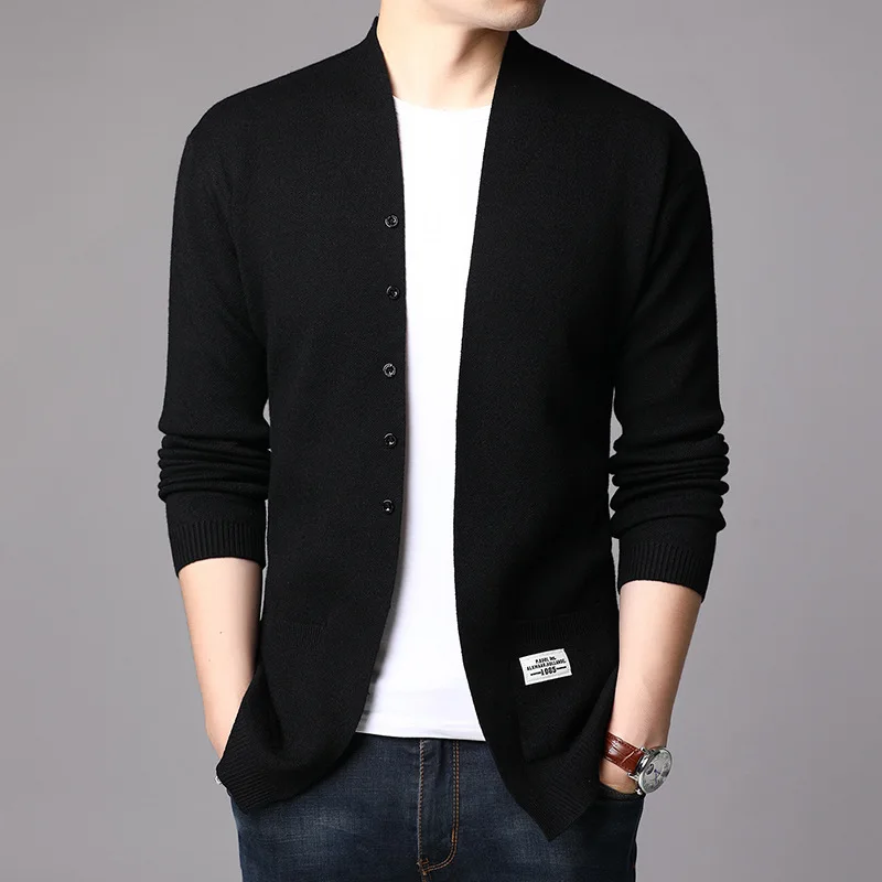 Autumn Winter Men\'s Knitted Cardigan Sweater Korean Fashion Solid Woolen Warm Jacket Coat