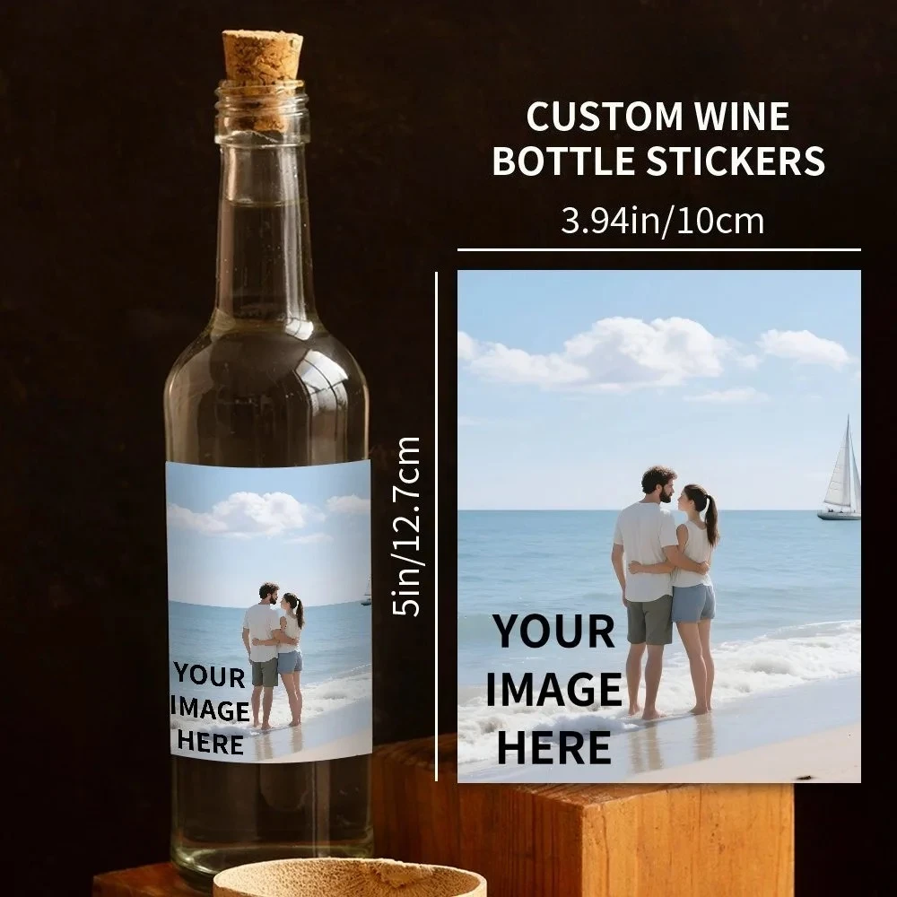 1 peça de adesivos personalizados para garrafas de vinho, impressão de foto personalizada, etiquetas de vinho à prova d'água 10x12,7 cm para festa de aniversário de casamento