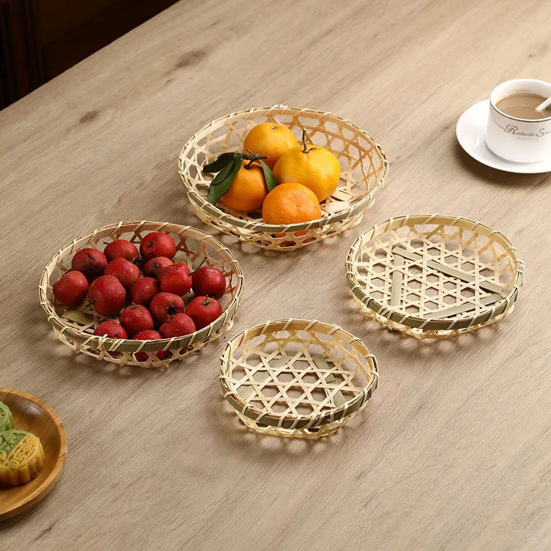 Dim sum bamboo basket, handmade, Chinese retro, desktop storage, primary color/carbonization, home, creative fruit basin