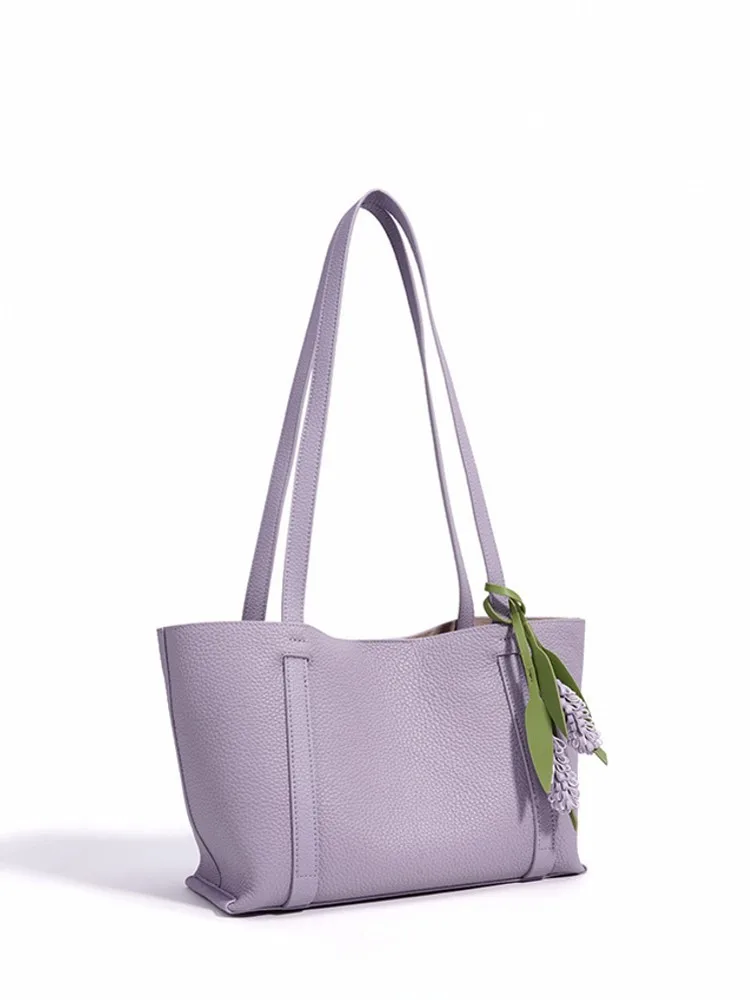 Fashion Women Buckle Genuine Leather Bag Large Capacity Shopping Bag Casual Ladies Soft Cowskin Single Shoulder Bag Tote Handbag