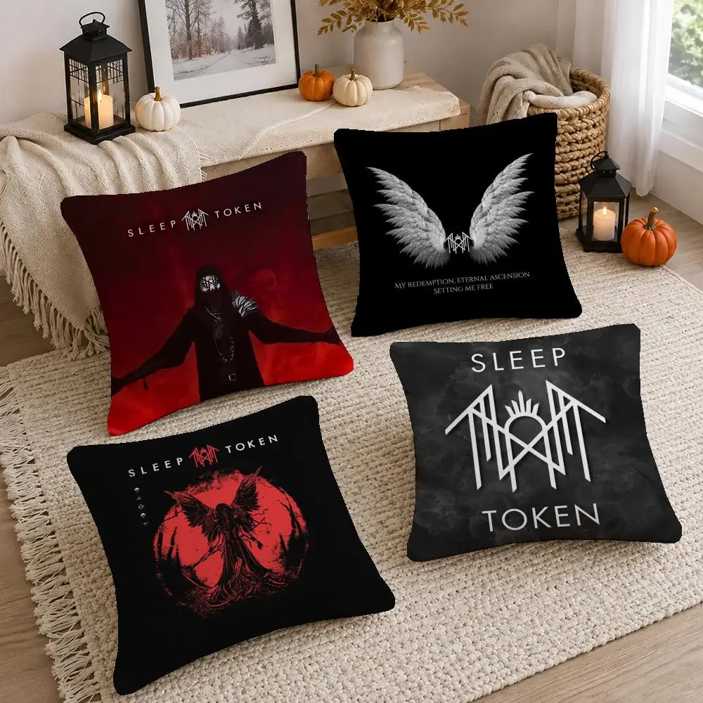 Metal Band Sleep Token Cushion Cover Short Plush Pillow Cover, Washable Wrinkle-Resistant for Sofa Bedroom Decor Gift